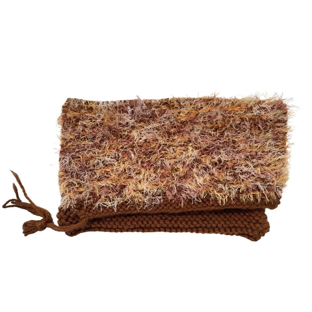 Handmade Brown‎ Cream Crochet Knitted Clutch Bag